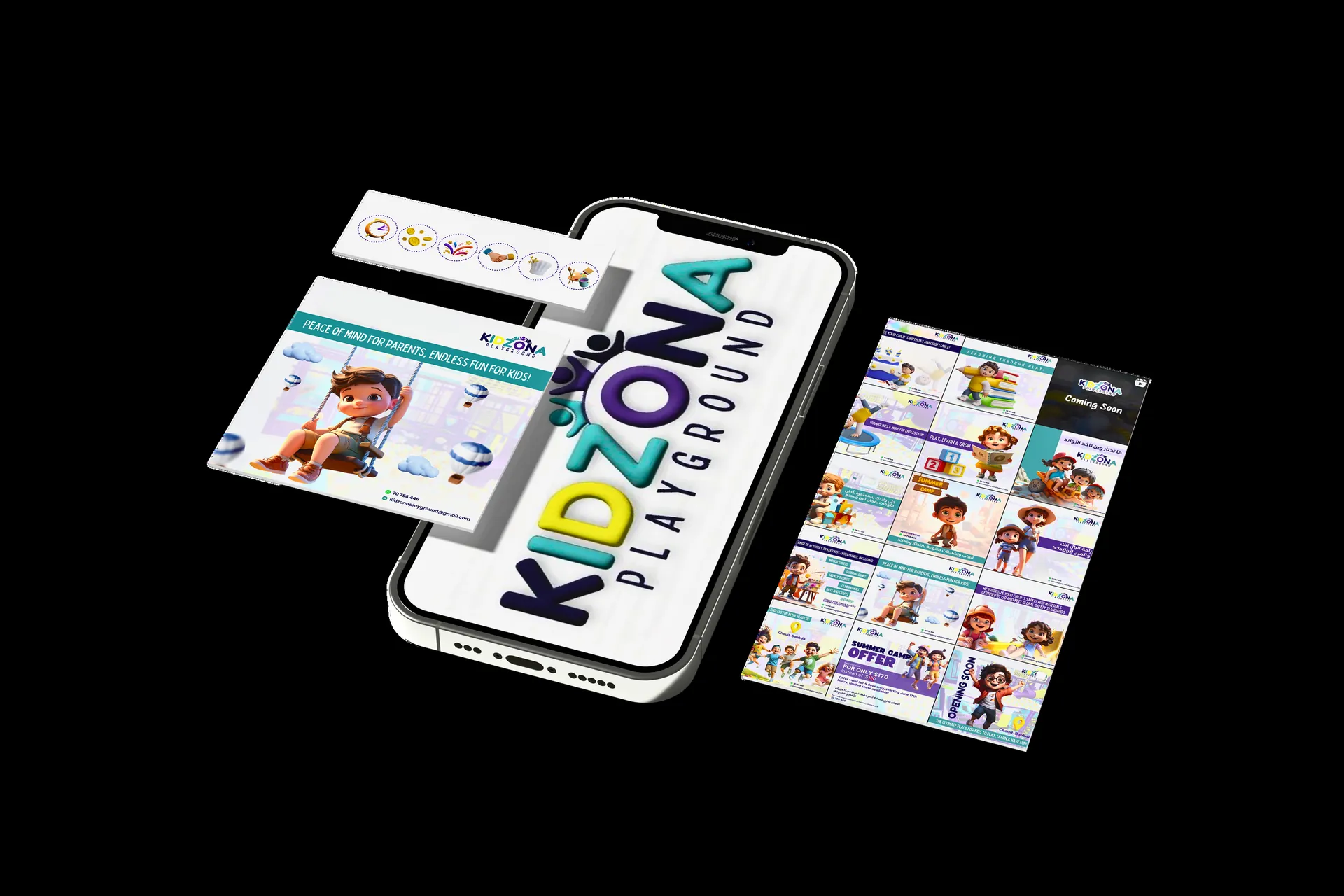 Kidzona naming, signage and brand system